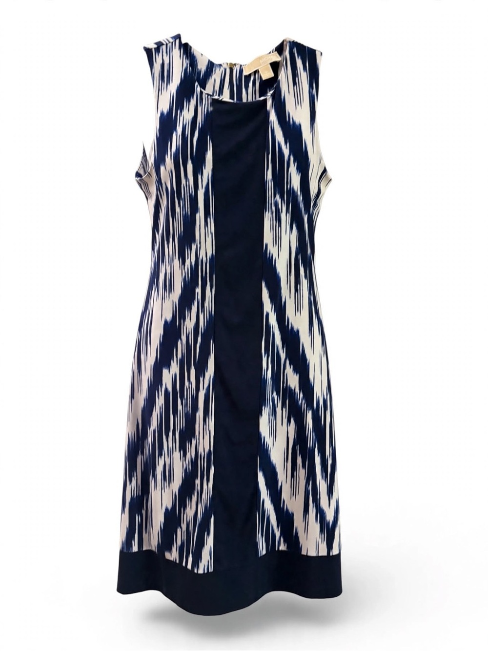 Sleeveless Navy and White Patterned Shift Dress
